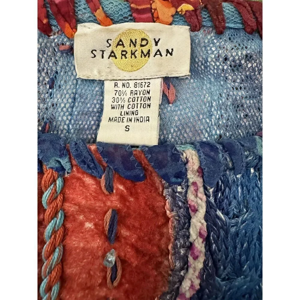 Sandy Starkman Vintage Mixed Media Art To Wear Embellished Multicolor Sweater S - Picture 12 of 12
